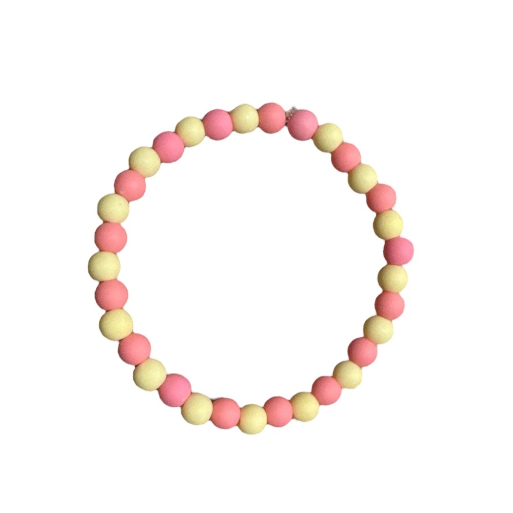 3 FOR $10 HANDCRAFTED Pink & Pastel Yellow Acrylic Beaded Bracelet